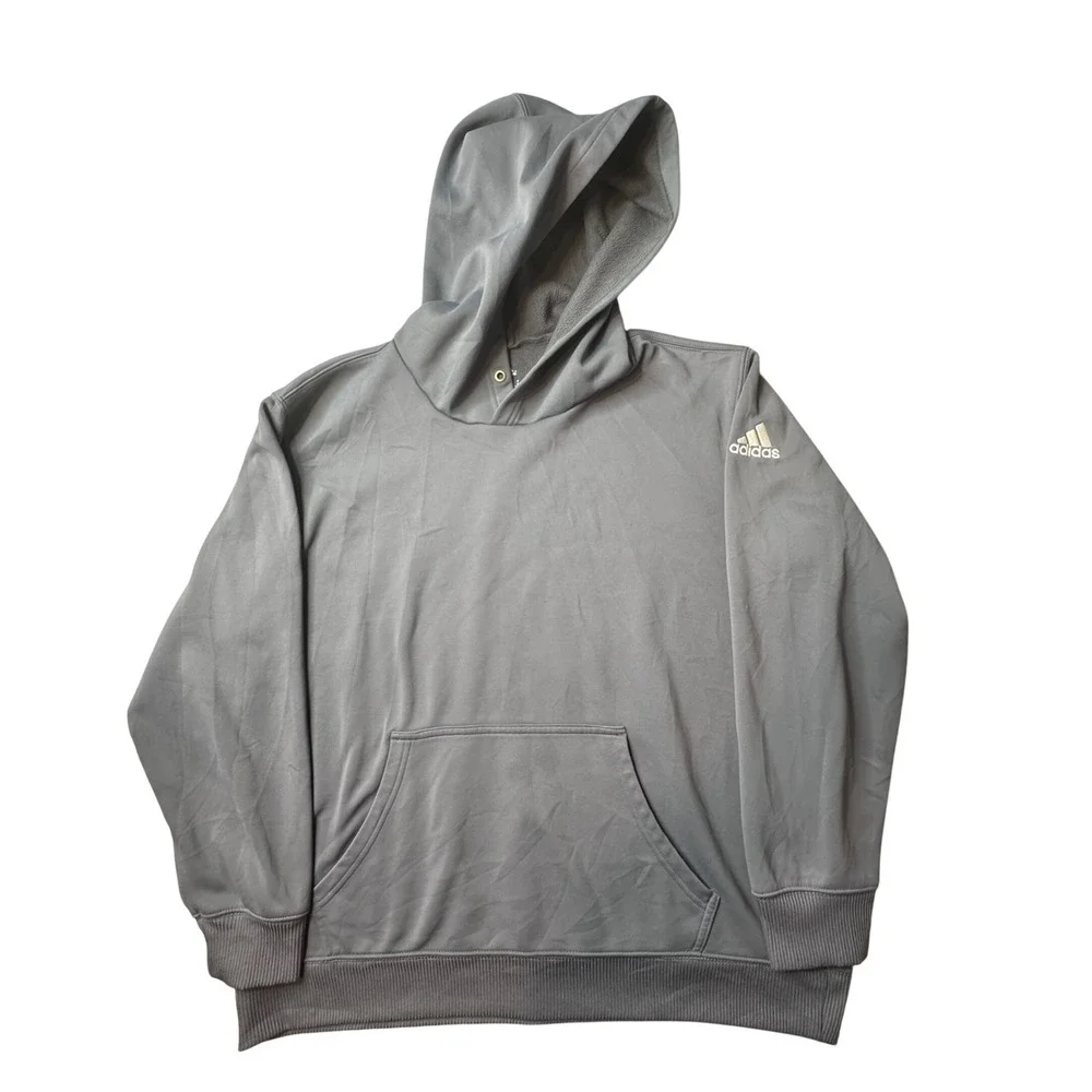 Adidas Hoodie Mens XL Grey Climawarm Pullover Fleece M34643 Athletic Sweatshirt